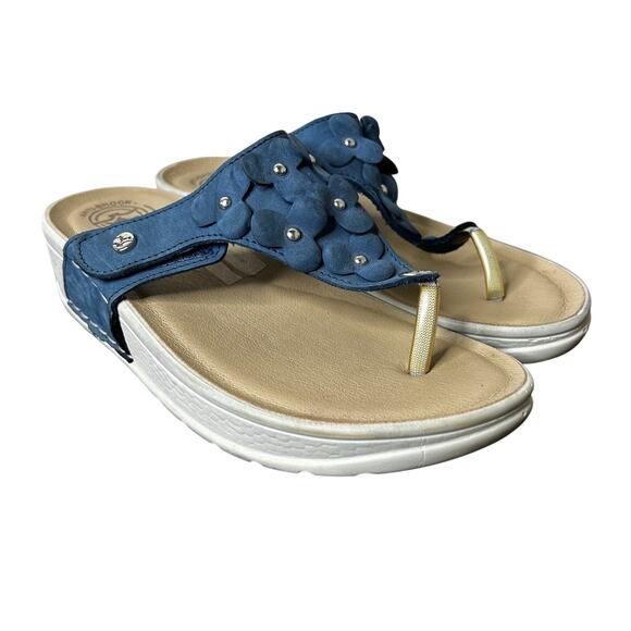 Fly Flot Sandals Size 39/US 7 Blue Floral Toe Post Platform Comfort - Picture 2 of 6